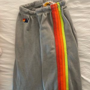 Aviator Nation Neon Rainbow Striped Grey Sweatpants